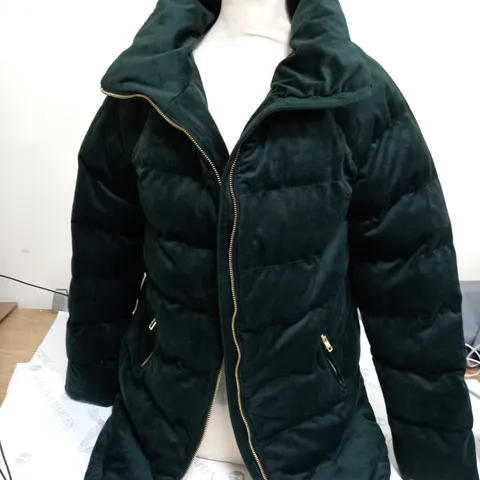 ICHI VELVET GREEN BUBBLE COAT - SIZE XS