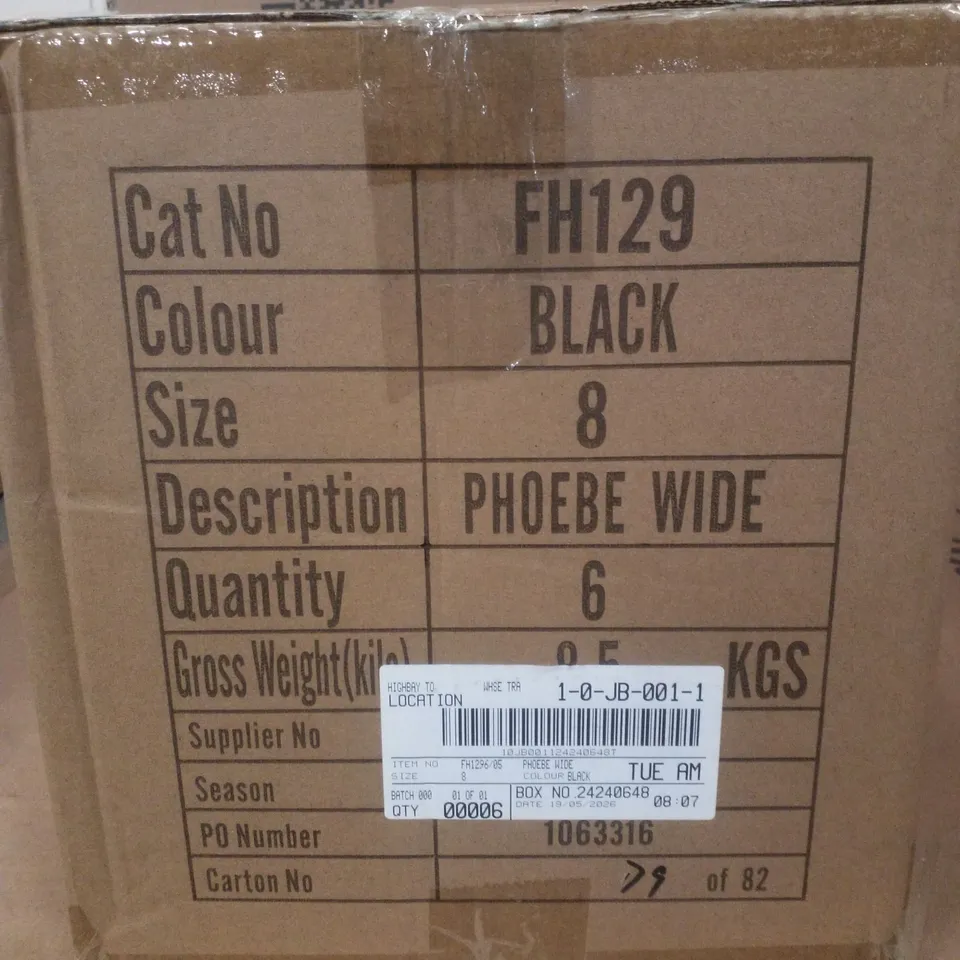 BOX CONTAINING APPROXIMATELY 6 PAIRS OF BRAND NEW SIMPLY BE BLACK PHOEBE WIDE SANDALS - SIZE 8
