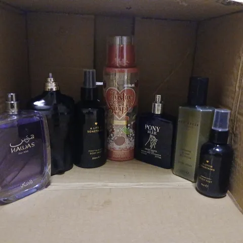 APPROXIMATELY 10 ASSORTED UNBOXED FRAGRANCES TO INCLUDE; TED BAKER, HAWAS, PLOUISE, JEAN MISS AND PONY BLUE