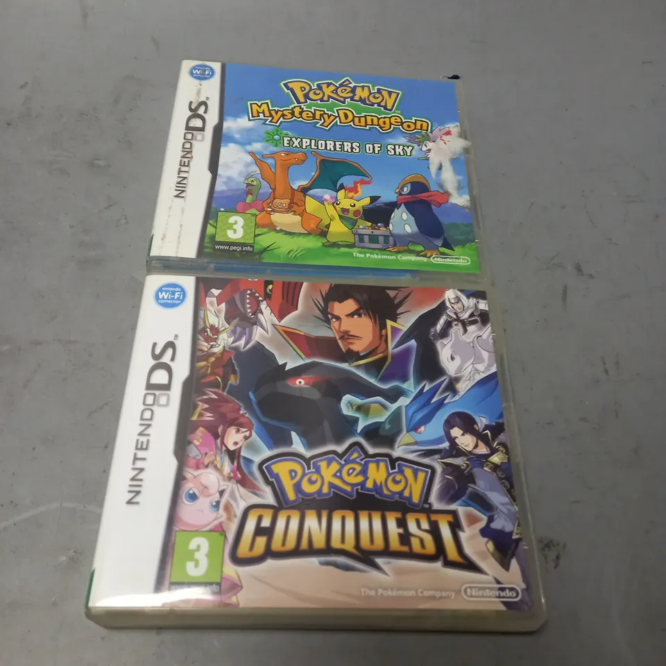 LOT OF 2 NINTENDO DS GAMES TO INCLUDE POKEMON MYSTERY DUNGEON EXPLORERS OF THE SKY AND POKEMON CONQUEST