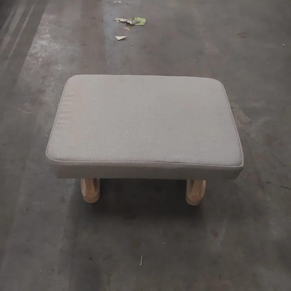 LINEN UPHOLSTERED FOOTSTOOL WITH WOODEN LEGS UPHOLSTERY COLOUR: KHAKI
