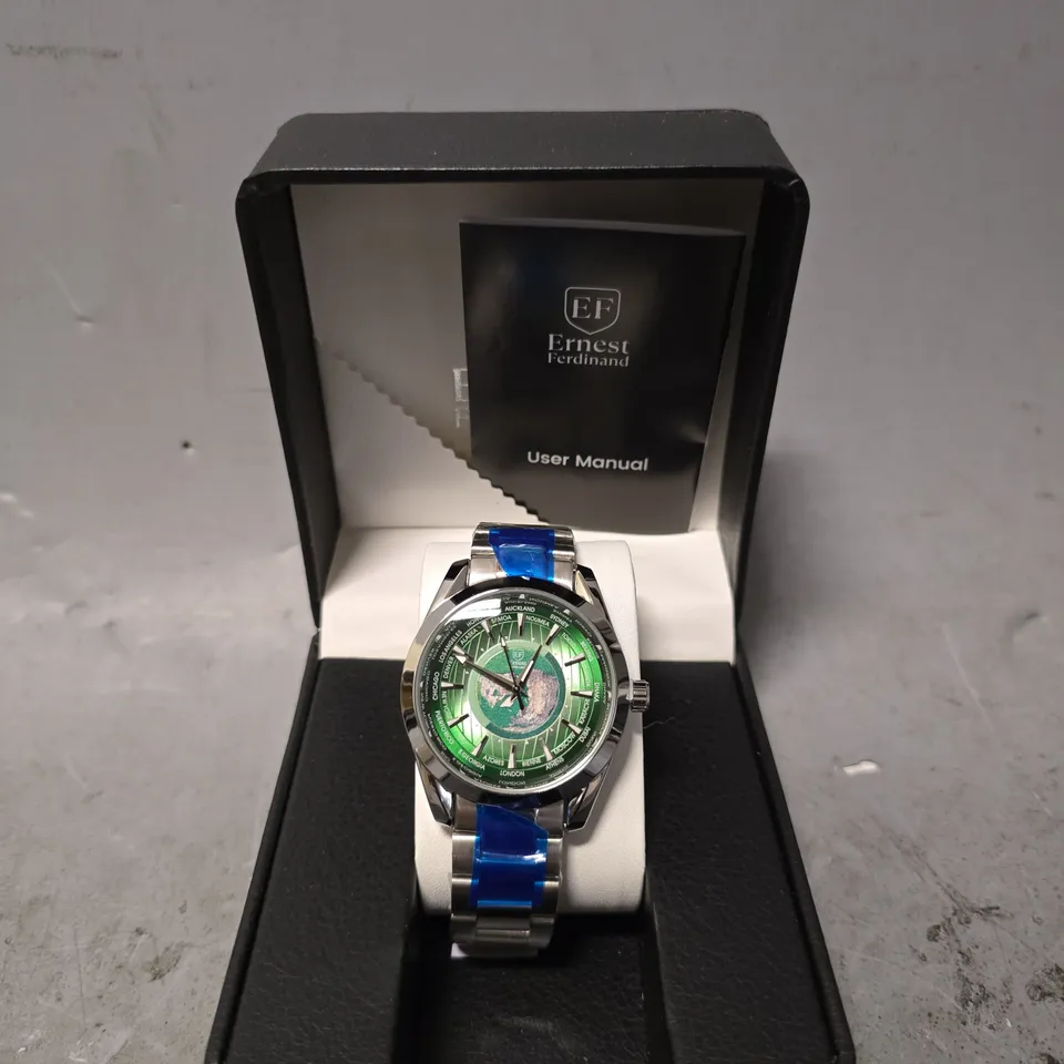ERNEST FERDINAND WATCH – GLOBAL DIAL – STAINLESS STEEL STRAP – 3ATM WATER RESISTANT - GIFT BOX