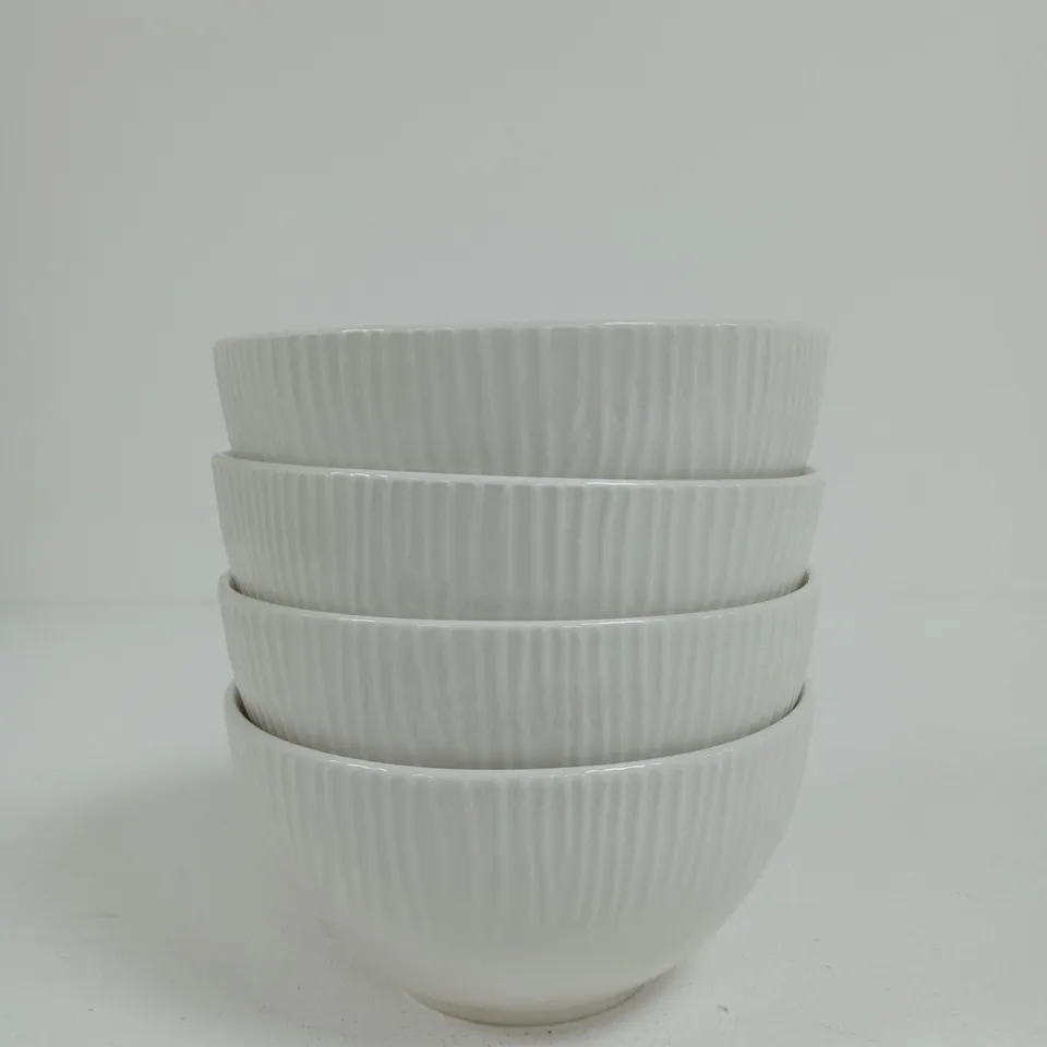 SET OF 4 WHITE RIBBED CERAMIC BOWLS 