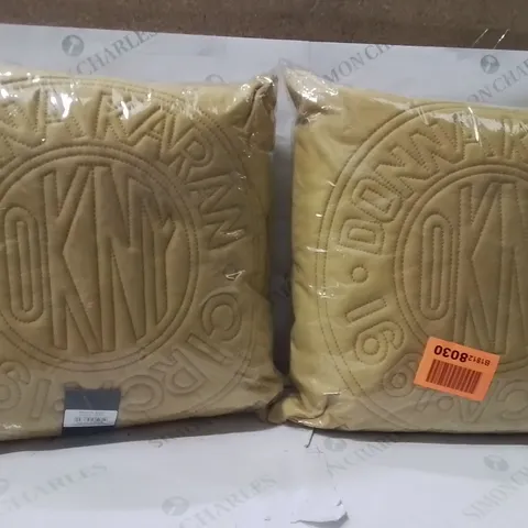 BRAND NEW SEALED SET OF 2 CIRCLE LOGO CUSHIONS FILLING COLOUR OCHRE 