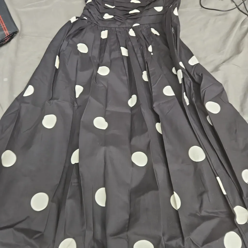 FELICITY MIDI DRESS - BLACK WITH WHITE POLKA DOTS