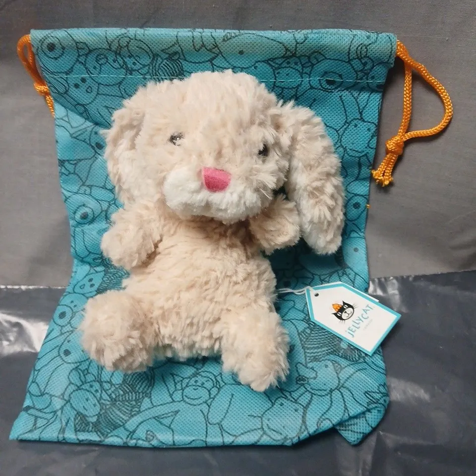JELLYCAT PLUSH BUNNY WITH TEAL PATTERNED BAG