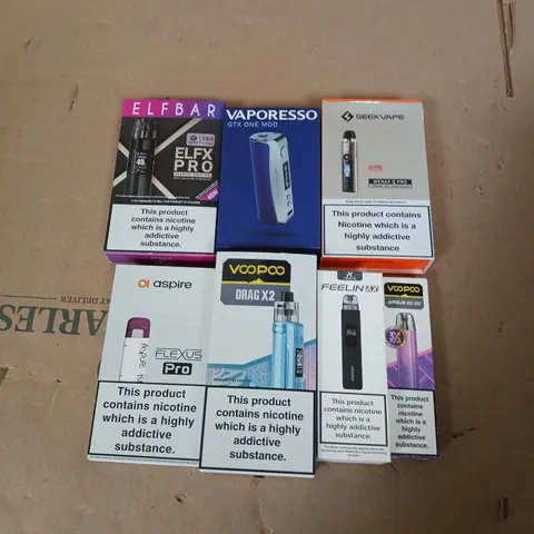 APPROXIMATELY 20 VAPES, E-CIGARETTES & ACCESSORIES TO INCLUDE - VOOPOO DRAG X2 - GEEKVAPE WENAX Q PRO - ELFBAR ELF X PRO - ETC