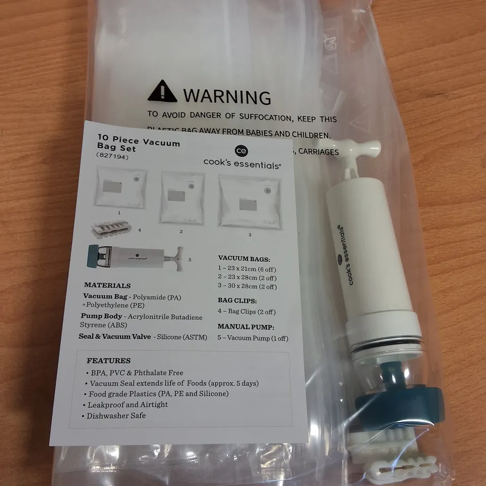 LOT OF 24 10-PIECE BOXES OF COOKS'S ESSENTIALS VACUUM BAG SETS