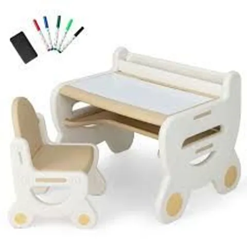 BOXED COSTWAY BLUE KIDS DRAWING TABLE AND CHAIR SET WITH WATERCOLOUR PENS