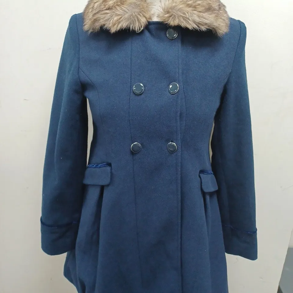 jasper Conran navy faux fur collared coat - age 14