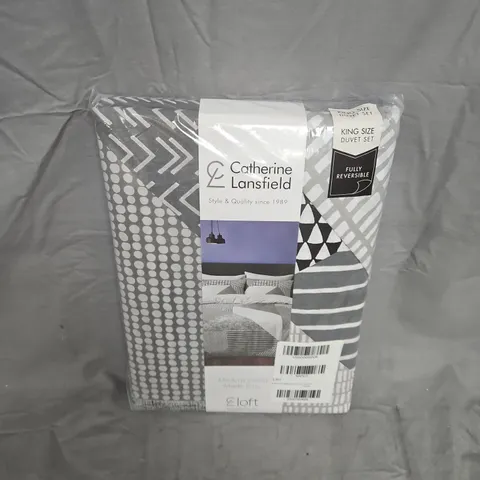 CATHERINE LANSFIELD KING SIZE DUVET SET – GEO-GREY, FULLY REVERSIBLE