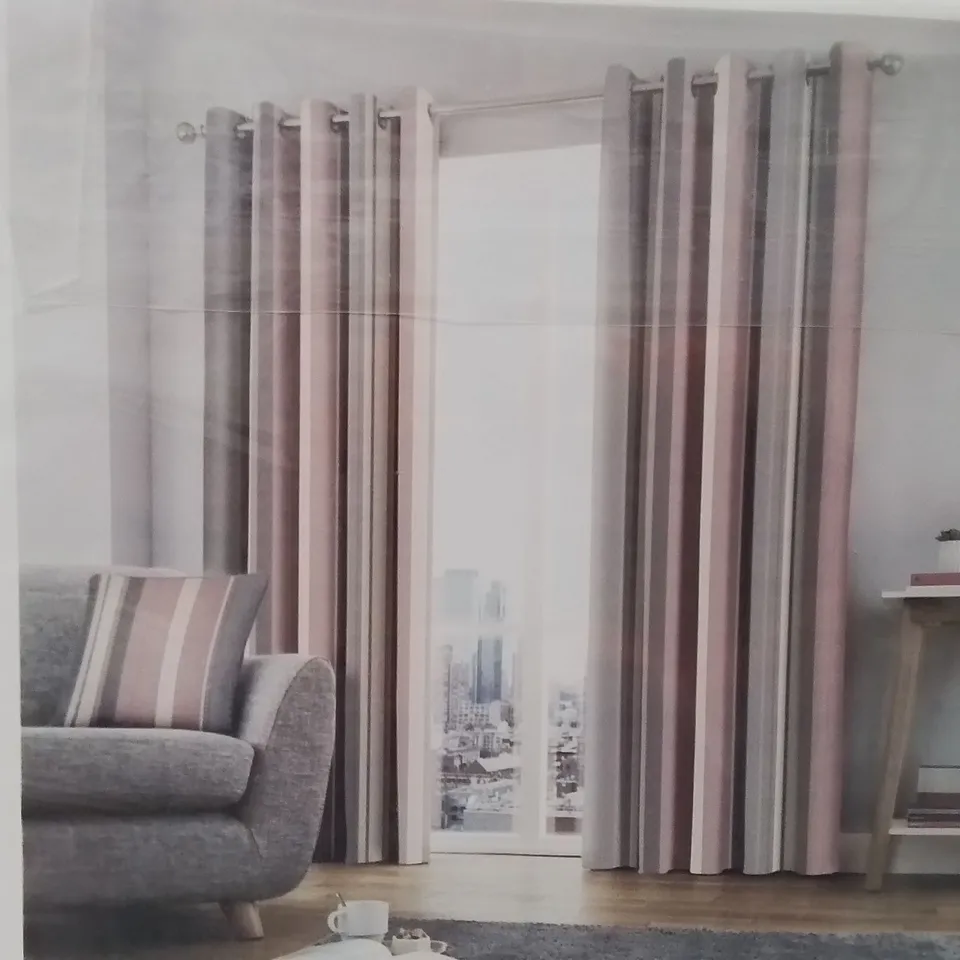 BRAND NEW FUSION FULLY LINED EYELET CURTAINS 168 X 183CM -GREY/PINK-