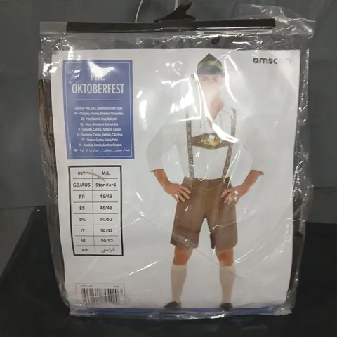 AMSCO OKTOBERFEST COSTUME – LEDERHOSEN WITH EMBROIDERED SHIRT, MR OKTOBERFEST FANCY DRESS - M/L