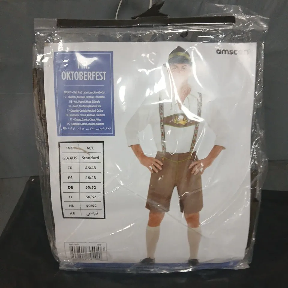 AMSCO OKTOBERFEST COSTUME – LEDERHOSEN WITH EMBROIDERED SHIRT, MR OKTOBERFEST FANCY DRESS - M/L