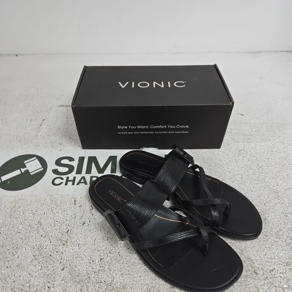 VIONIC BLACK SANDALS – WOMEN'S SLIP-ON THONG SANDALS UK 6