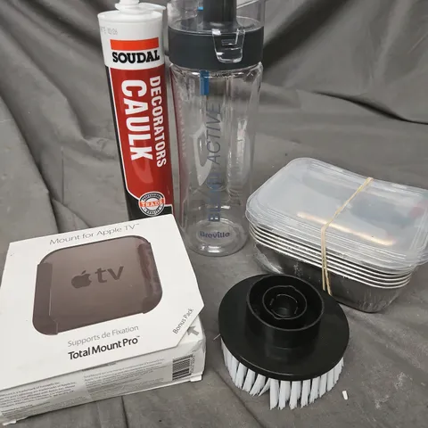 APPROXIMATELY 15 ASSORTED HOUSEHOLD ITEMS TO INCLUDE FOOD STORAGE BOXES, APPLE TV BOX MOUNT, CAULK ETC