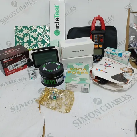 LOT OF HOUSEHOLD ITEMS TO INCLUDE ENERGY OPTIMIZER, ROLL UP SHOPPING BAG, ETC