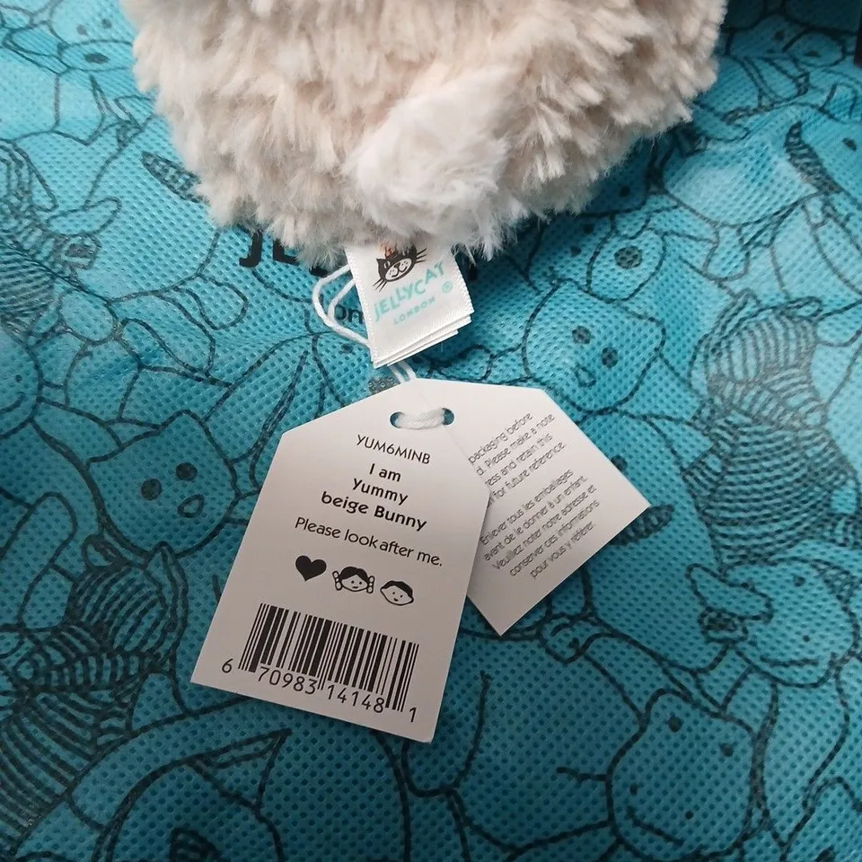 JELLYCAT BEIGE BUNNY PLUSH TOY WITH BLUE DRAWSTRING BAG