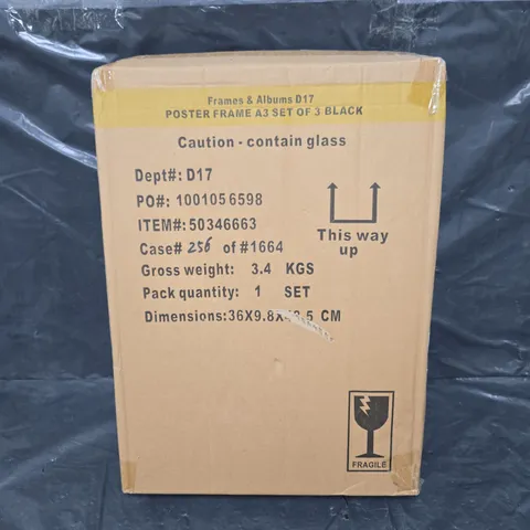 BOXED POSTER FRAME A3 SET OF 3 BLACK - COLLECTION ONLY 