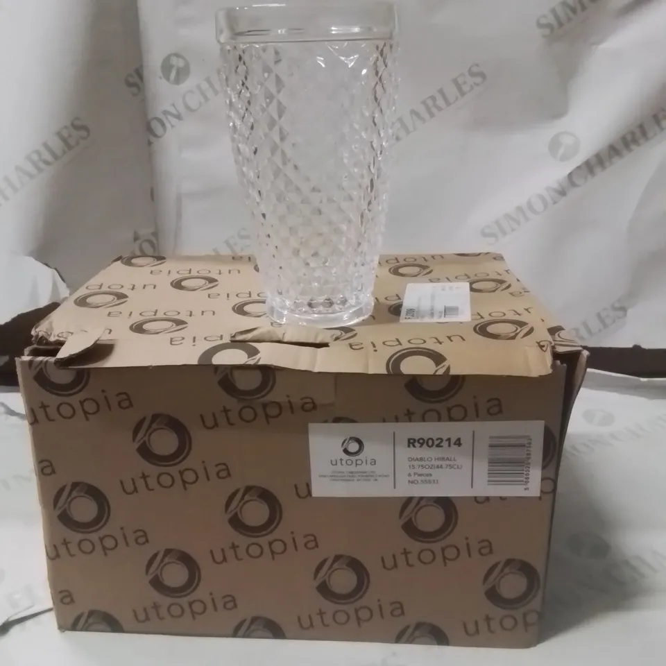 BOXED UTOPIA DIABLO HI BALL GLASSES APPROXIMATELY 5