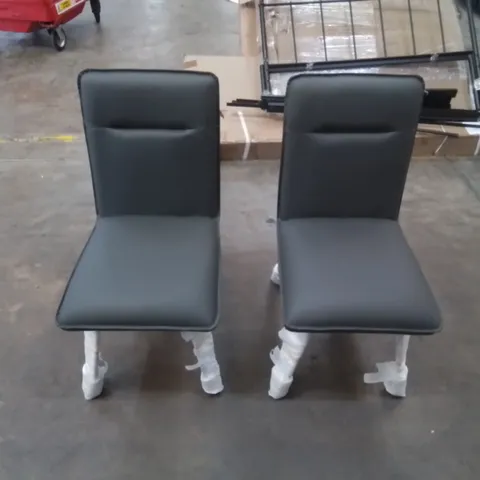 BOXED SET OF 2 ALDEN DINING CHAIRS IN FAUX GREY LEATHER WITH METAL LEGS LEGS