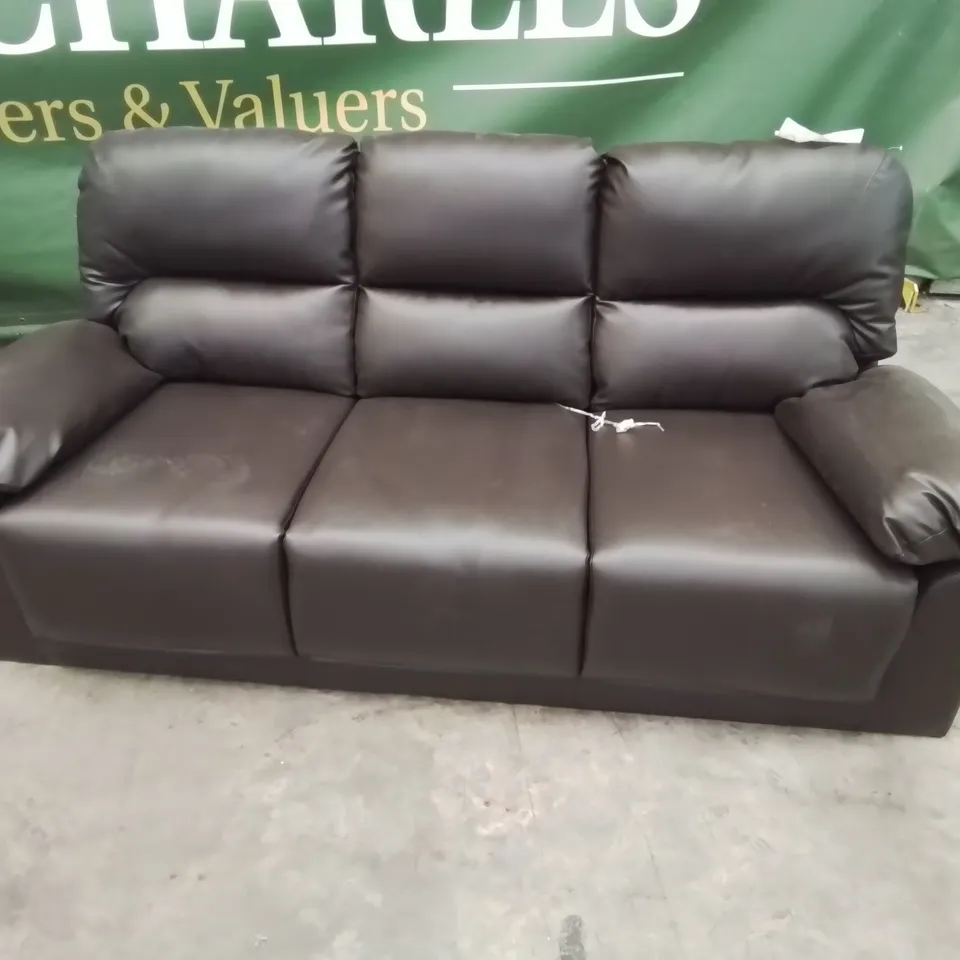 DESIGNER THREE SEATER SOFA BROWN LEATHER 