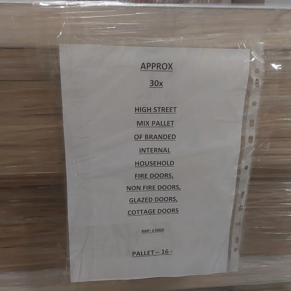 PALLET CONTAINING APPROXIMATELY 30x MIXED BRANDED INTERNAL HOUSEHOLD DOORS