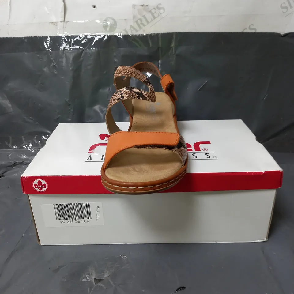 RIEKER ANTI-STRESS SANDALS ORANGE SNAKE PRINT DESIGN SIZE 6.5