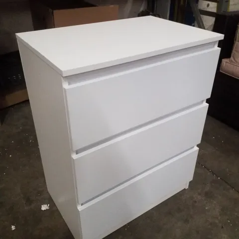 CARLTON 3 DRAWER CHEST OF DRAWERS: 60CM WIDE. HIGH GLOSS FRONT. SCRATCH RESISTANT. MODERN NO HANDLE DESIGN - WHITE
