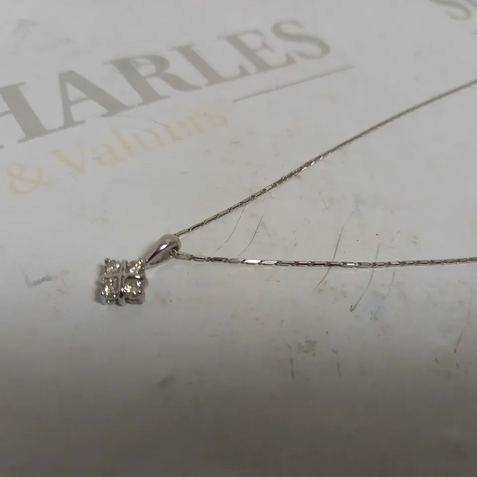 DESIGNER 18CT WHITE GOLD DIAMOND SET PENDANT ON CHAIN