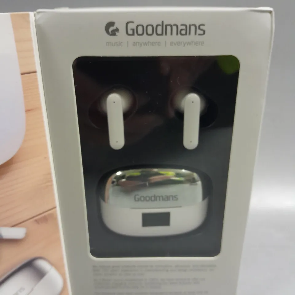 BOXED GOODMANS TRUE WIRELESS LCD METALLIC EARPHONES 