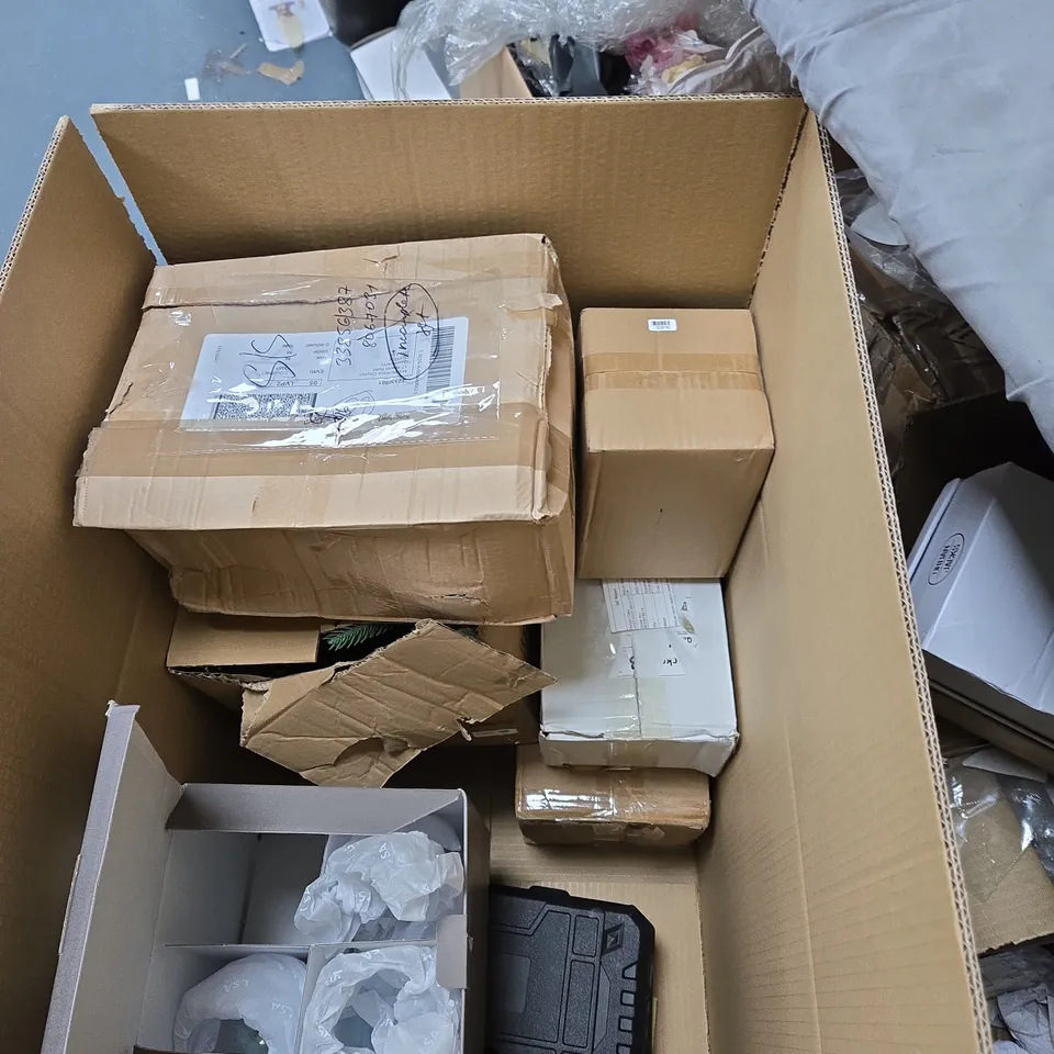 BOX OF ASSORTED HOUSEHOLD ITEMS INCLUDING LSA INTERNATIONAL WINE GLASS; LIME-GREEN LID STORAGE CONTAINER