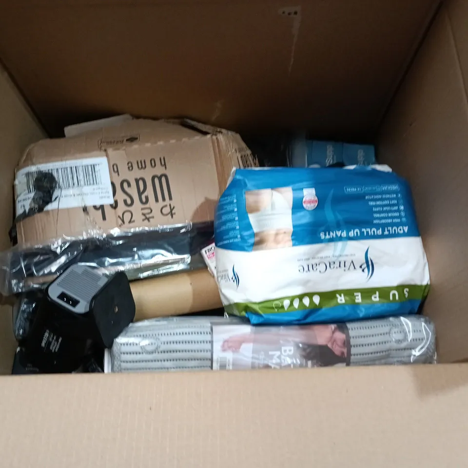 LOT OF APPROXIMATELY 30 ASSORTED HOUSEHOLD ITEMS TO INCLUDE BIRD HOUSE, ADULT PULL UP PANTS AND PREMIUM GRIP TAPE