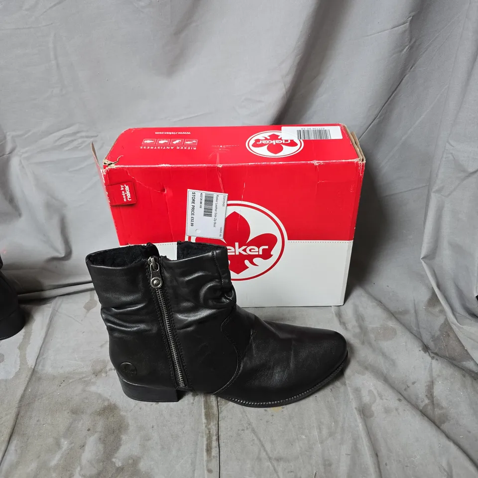 RIEKER WOMEN'S BLACK LEATHER ANKLE BOOTS WITH ZIP - SIZE EUR 42 