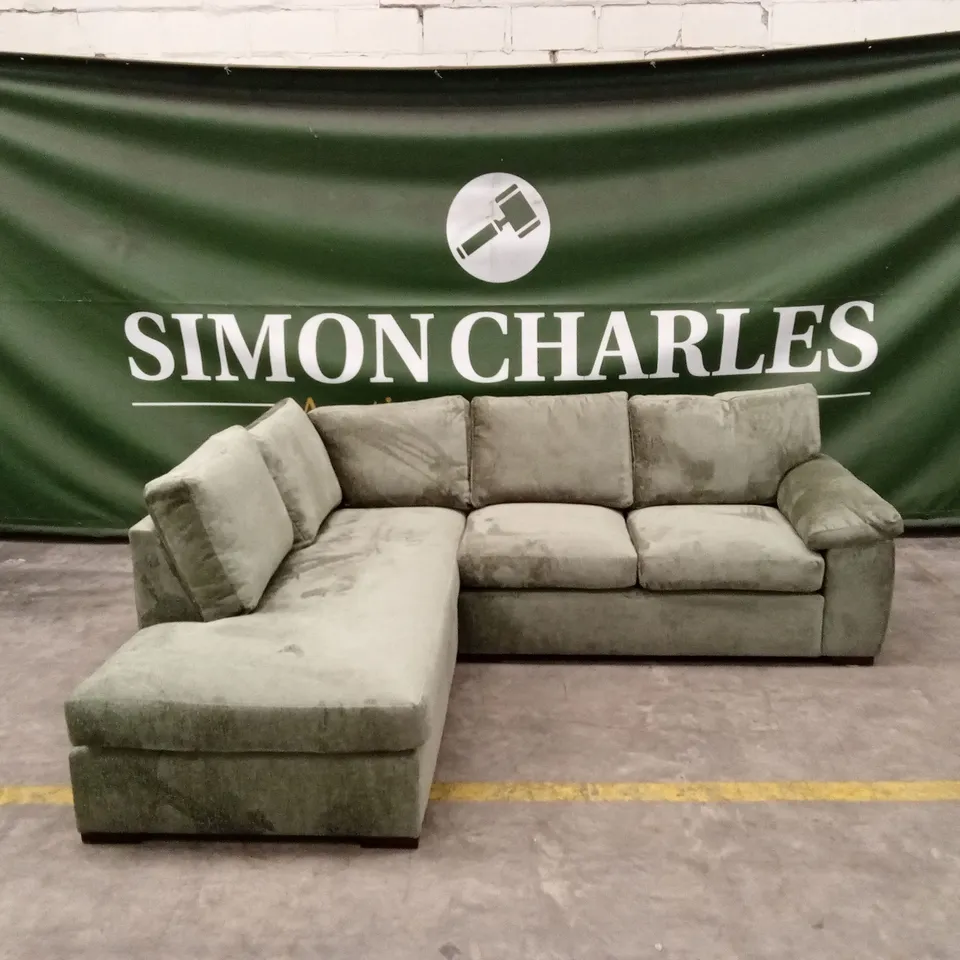 SALERNO STANDARD BACK FABRIC LEFT HAND CORNER CHAISE SOFA - GREEN RRP £999