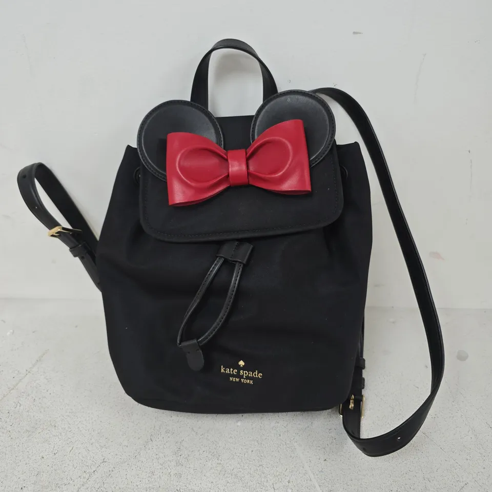 KATE SPADE NEW YORK BLACK MINI BACKPACK WITH RED BOW