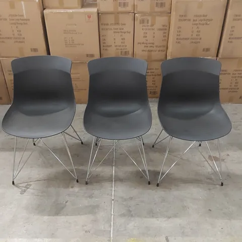 SET OF 3 DESIGNER PLASTIC DINING CHAIRS WITH METAL LEGS