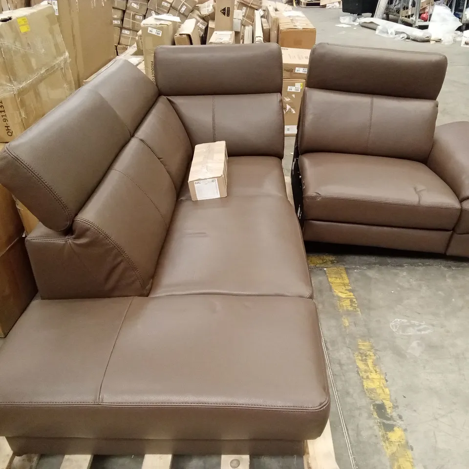 DESIGNER BROWN FAUX LEATHER ELECTRIC RECLINER CORNER SOFA 