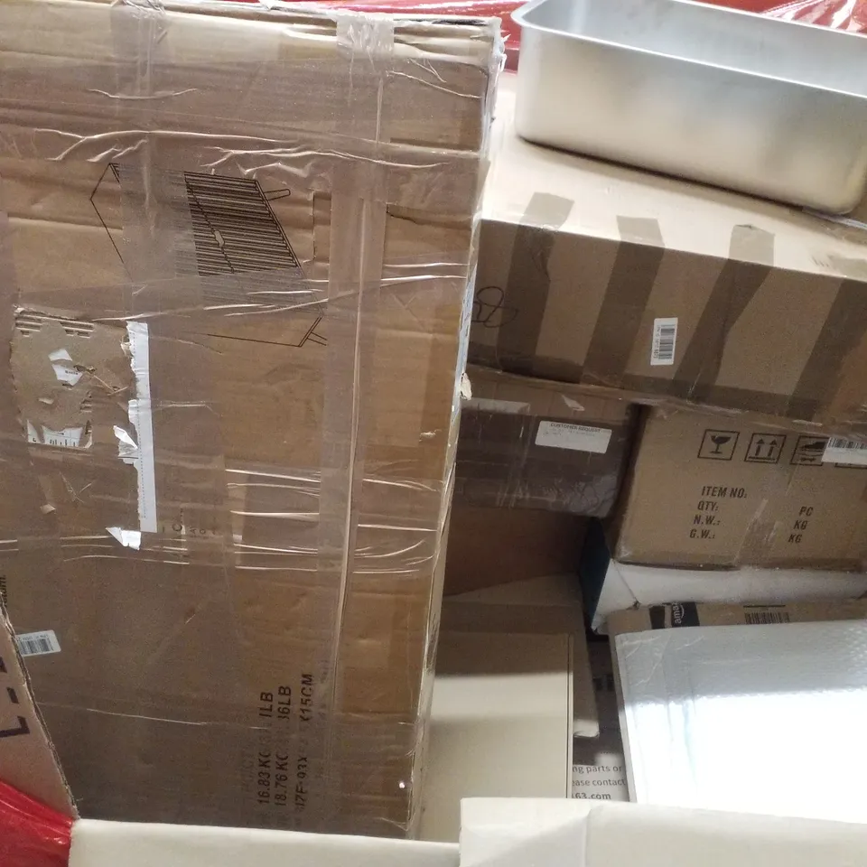 PALLET CONTAINING ASSORTED PRODUCTS INCLUDING FOOD PROCESSOR, BABY HIGH CHAIR, BLACK MOBILE TV CART, ELECTRIC COOKTOP & STEAM STERILIZER