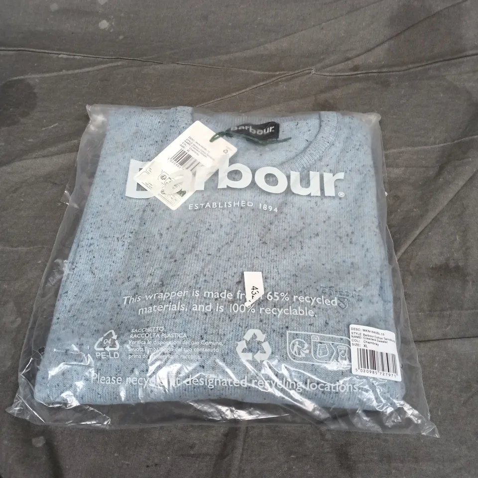 BARBOUR COTTON TAINSBURY CREWNECK SWEATER – CHAMBRAY, XL