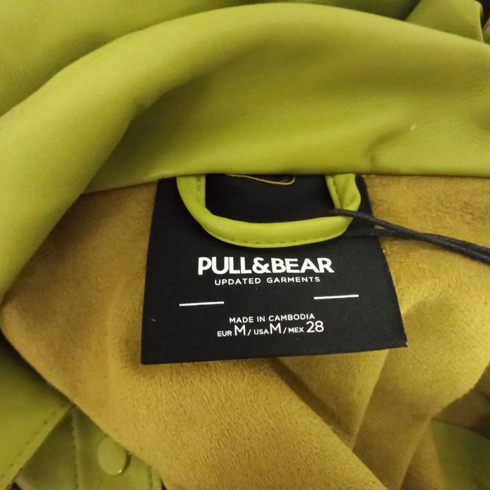 PULL&BEAR GREEN LEATHER EFFECT SHIRT - SIZE EU M