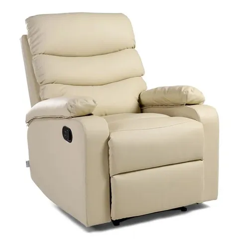 BOXED DESIGNER ASHBY CREAM LEATHER MANUAL RECLINING EASY CHAIR 