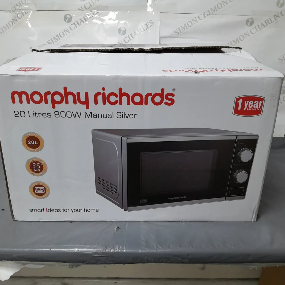BOXED MORPHY RICHARDS MICROWAVE OVEN SILVER 800W - COLLECTION ONLY