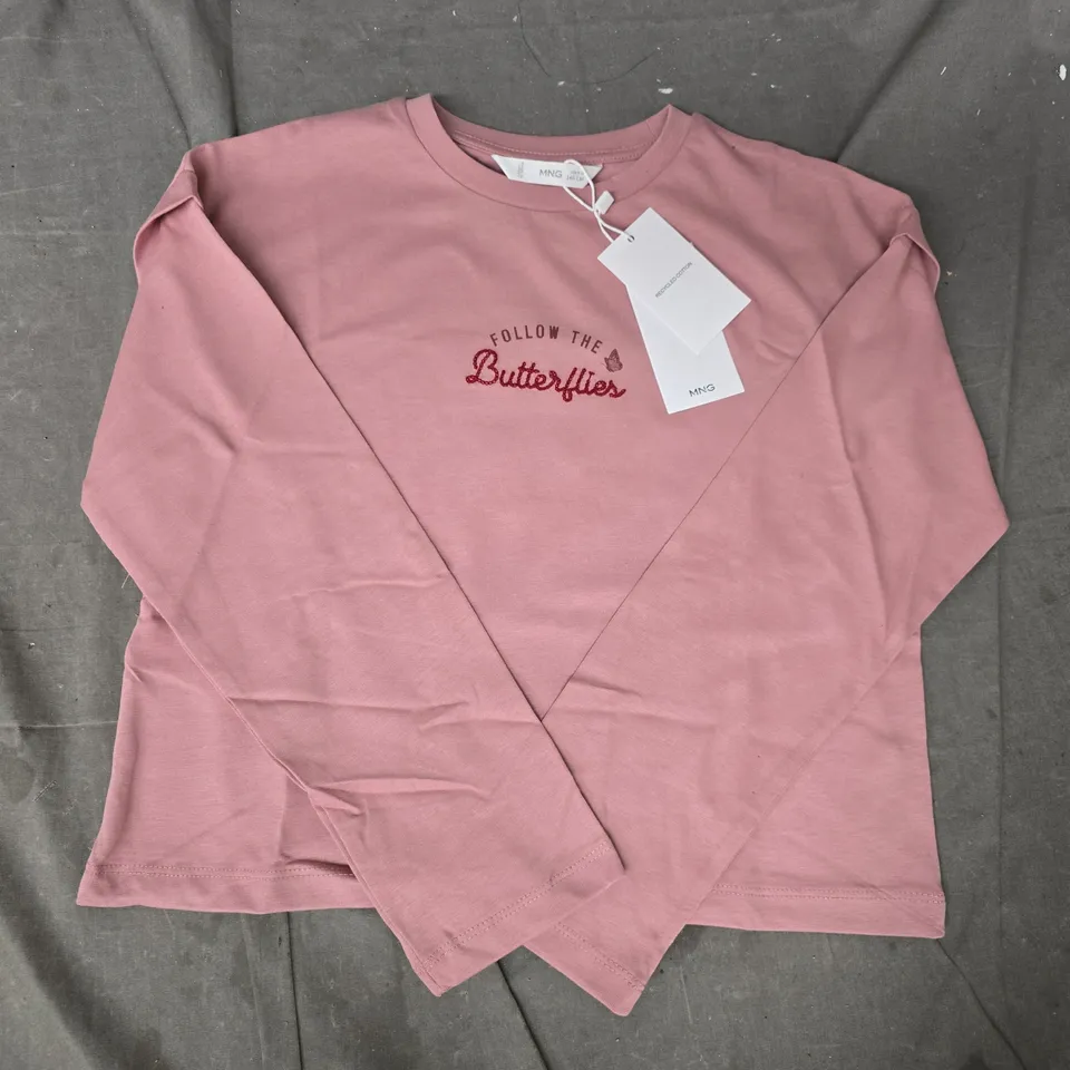 MANGO KID'S FOLLOW THE BUTTERFLIES LONG SLEEVE TOP IN PINK SIZE 9-10