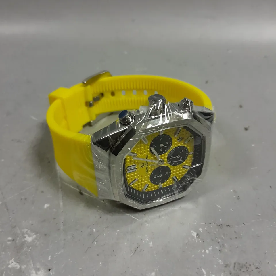 MENS LOUIS LACOMBE CHRONOGRAPH WATCH YELLOW DIAL & RUBBER STRAP