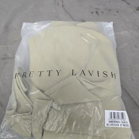 PRETTY LAVISH AMELIA CREPE RUCHED DRESS – OLIVE, UK 10