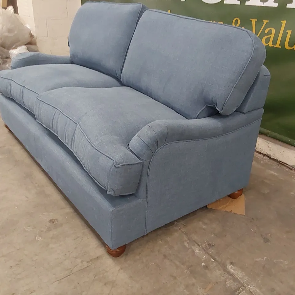 QUALITY DESIGNER DOWNTON 3 SEATER FABRIC UPHOLSTERED SOFA - WINTER BLUE