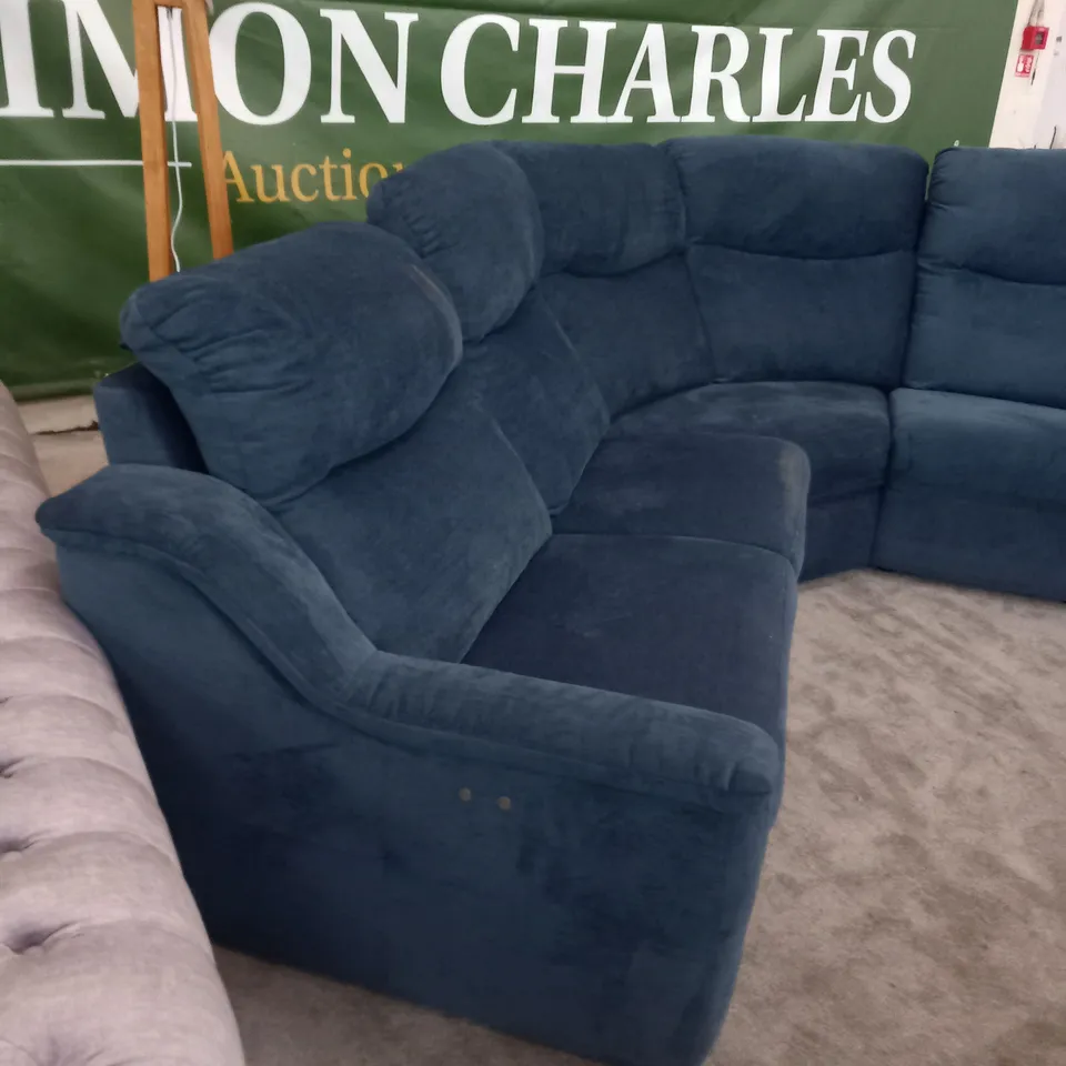 DESIGNER G PLAN FIRTH MONTILLA MIDNIGHT FABRIC CORNER SOFA WITH TWO RECLINING SECTIONS