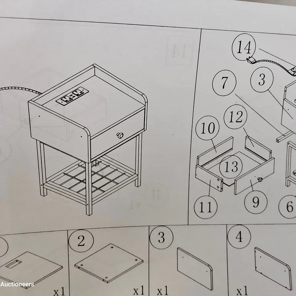 BOXED NIGHTSTAND 1 DRAWER & POWER POINT BROWN