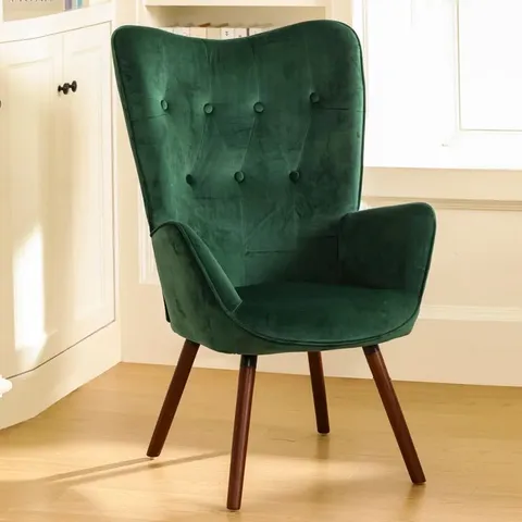 BOXED GARMON GREEN VELVET ARM CHAIR (1 BOX)